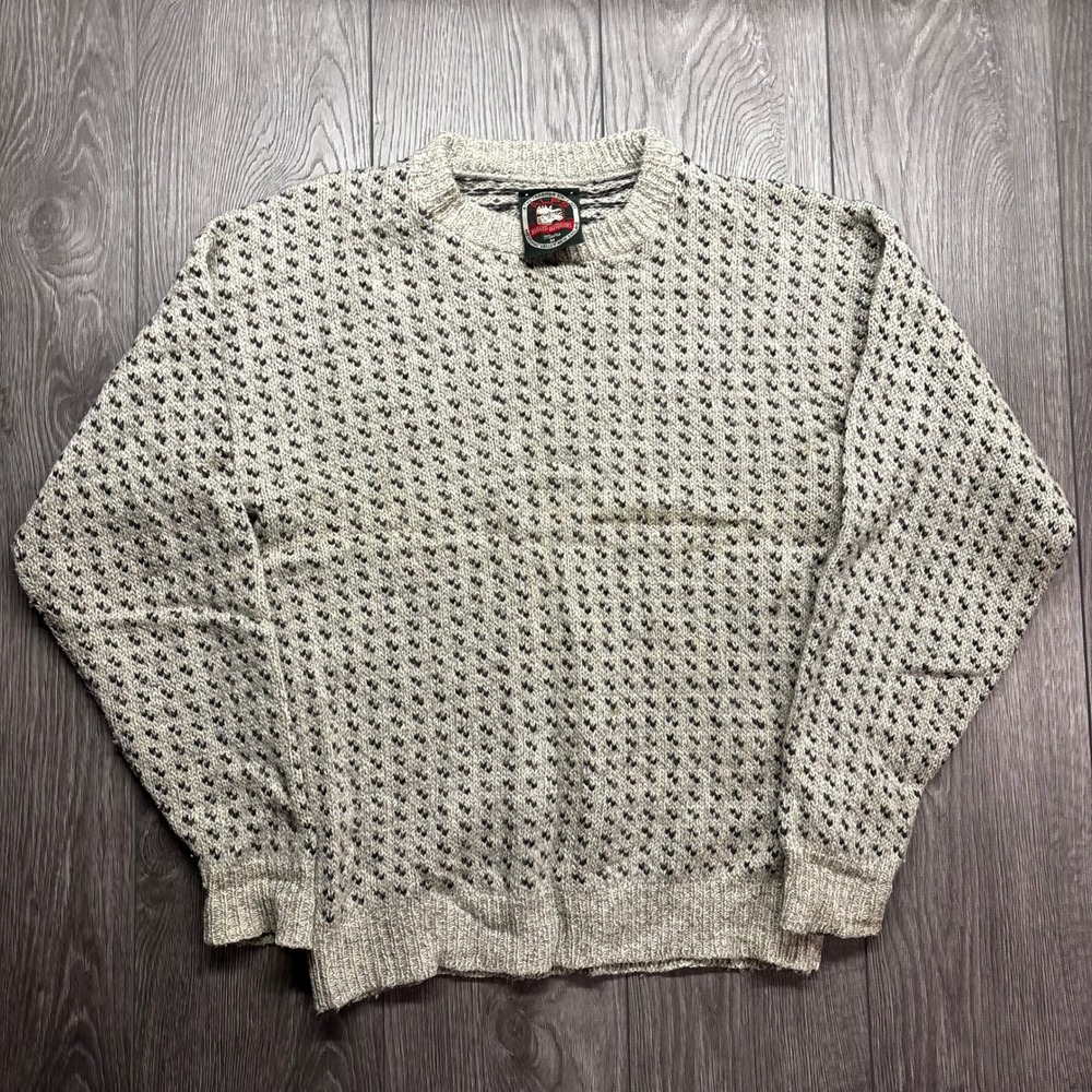 Alps Rugged Outdoors Vtg Mens Medium Grey Wool Birdseye Knit Crewneck Sweater